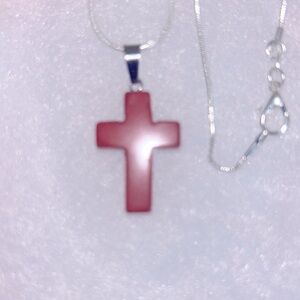 Boho hippie Red Jasper Cross natural crystal silver 16” necklace